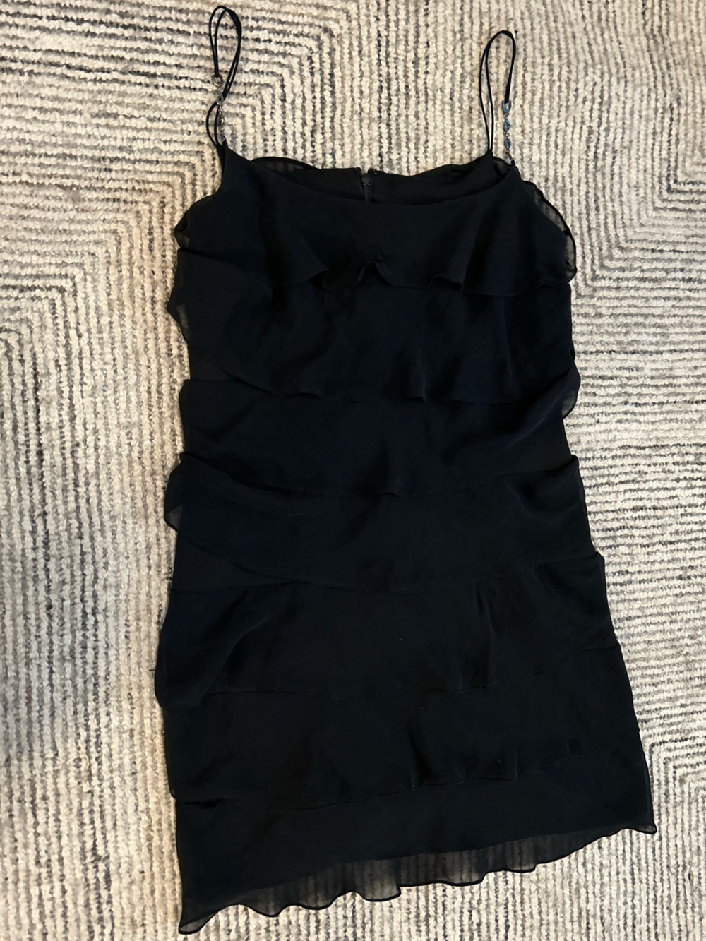 Kay Unger Black Tiered Ruffle Slip Dress Silk Size 8 Y2K